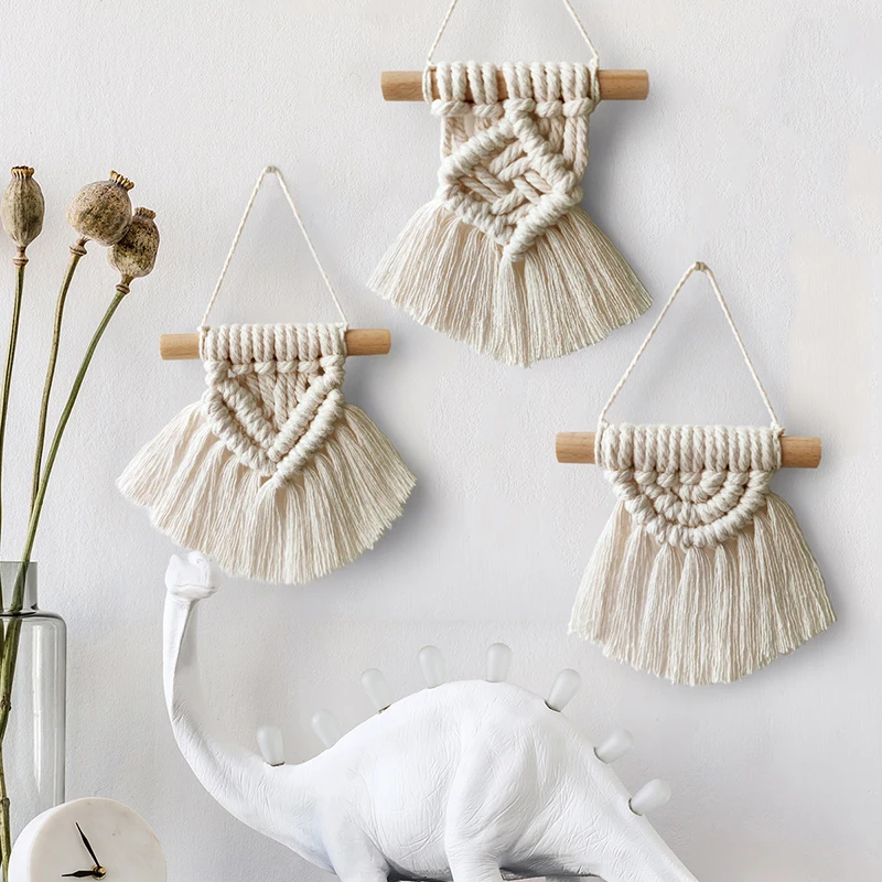 

Hand-woven Nordic Style Bohemian Pendants Household Items Solid Color Cotton Pendants Braided Decorations Mini Skirt Pendants