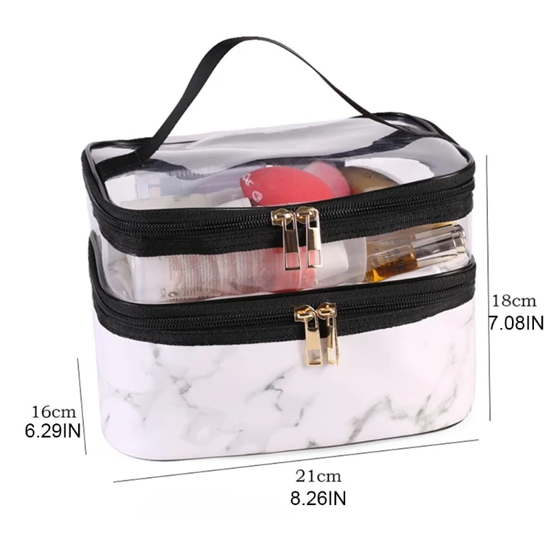 

J60D Marble Pattern Makeup Bags Travel Double Layer Cosmetics Portable Storage Case for Women Girls Toiletry Organizer