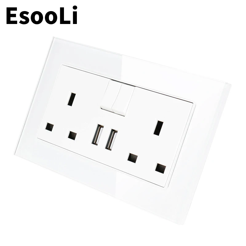 Esooli стеклянная панель 13A двойной стандарт Великобритании розетка переключается
