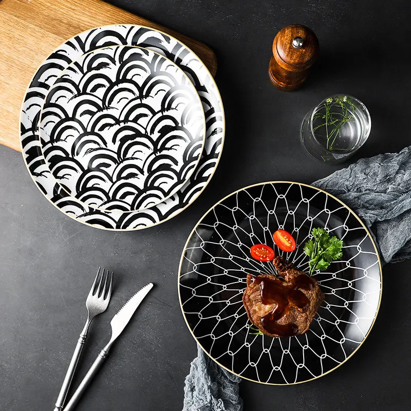 1 шт. посуда из Пномпеня Геометрическая керамические обеденные тарелки