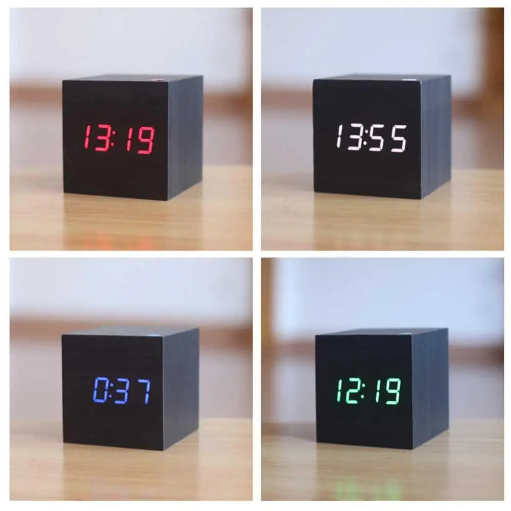 

Wood alarm clock led table digital clock table electronic desktop alarm clock decoration clock for home clock with voice control