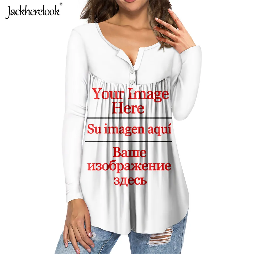 

Jackherelook Custom Image Logo Print Plus Size Blouses for Women Casual Long Sleeve Tunic Top Shirt Camisa Femenina Dropshipping