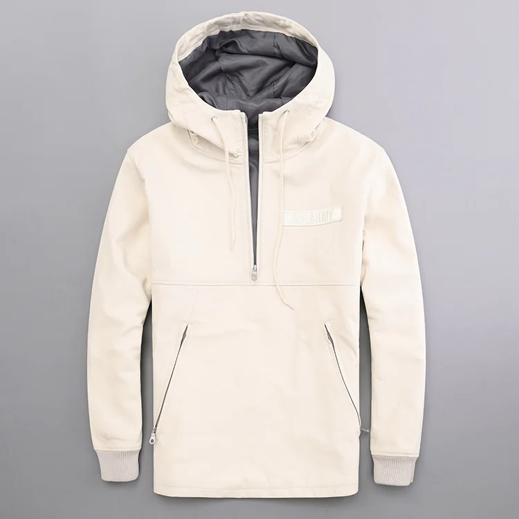 

Fahsion hooded white genuine leather jacket men italy sheepskin sweatshirt sport style men's casual real leather coat black