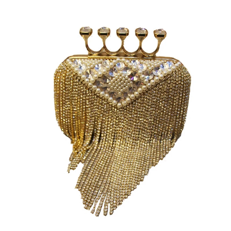 

Simple All-Matching Tassel Diamond Ring Bag2021 New Pearl Evening Gold Clutch Bag Wedding Party Luxury Designer Women Money Girl