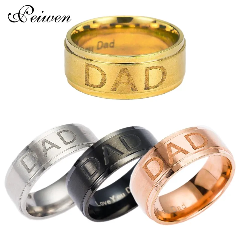 

Stainless Steel Dad Ring Engraved Love You Dad Mens Ring Finger Jewelry Gold Black Rose Silver Color Ring For Father's Day Gifts