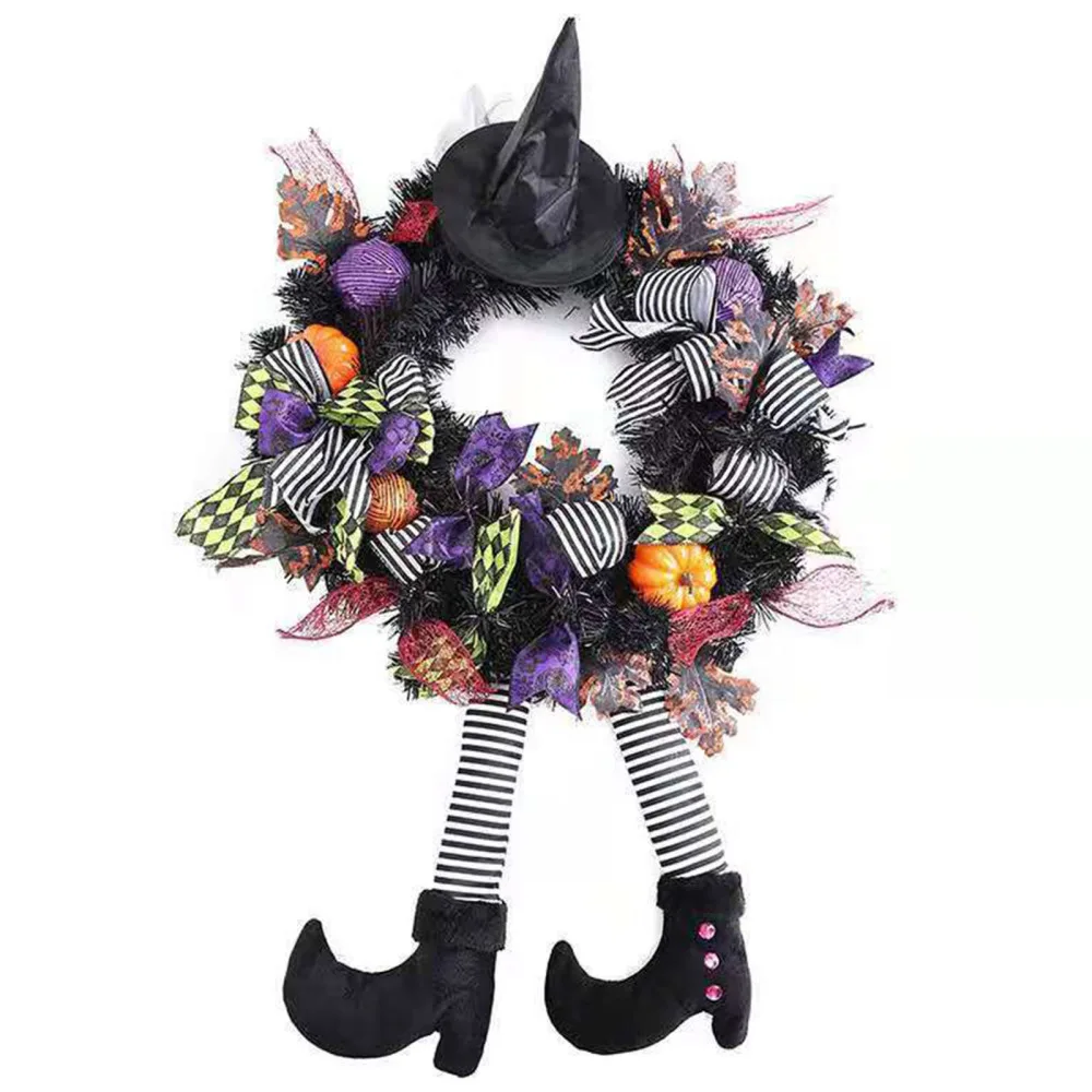 

Pumpkin Door Wreath Halloween Witch Hat Leg Wall Hanging Ornament Party Pendant