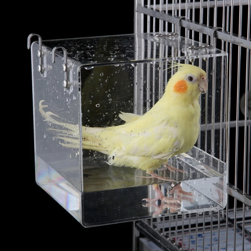 

Parrots Bird Bathtub Transparent Parakeets Cockatiel Spacious Acrylic House Shower Pet Supplies Cage H051