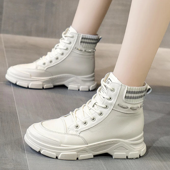 

2021 New Autumn Women's Martin Boots PU Lace-up Mid-heel Short Boots Thick-soled Round Toe Casual Shoes Flat Boots Women's Shoes