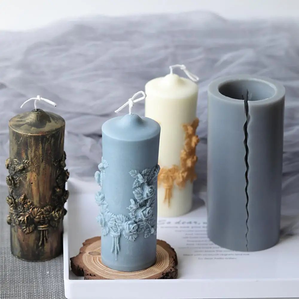 

Christmas Rose Flower Scented Candle Mould Cylindrical Silicone Mold DIY Bride Wax Model Resin Epoxy Molds Handmade Aromatherapy