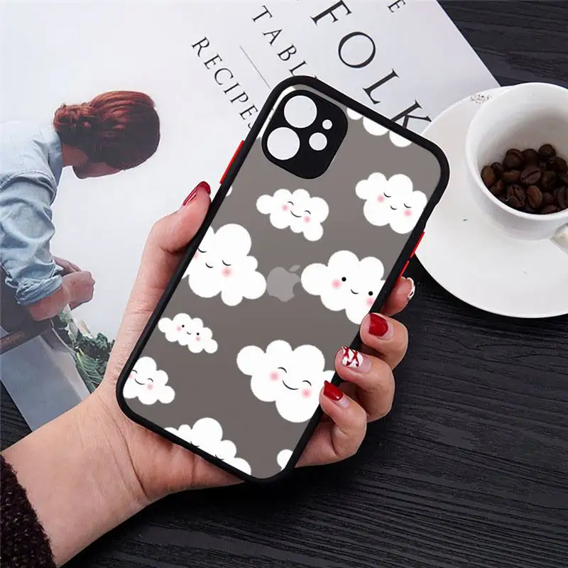 

Cartoon cute funny clouds Phone Case Matte Transparent for iPhone 7 8 11 12 s mini pro X XS XR MAX Plus cover funda