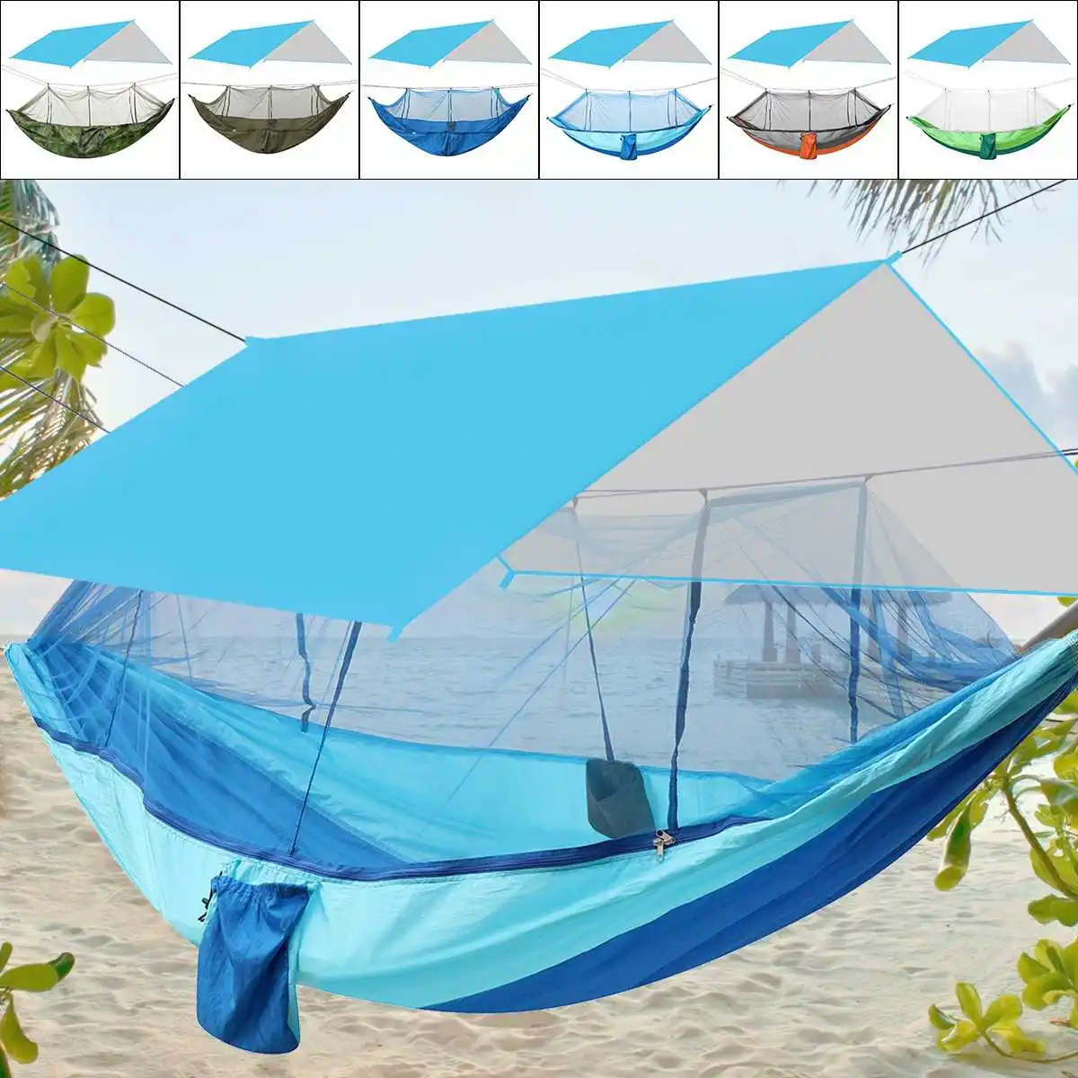 

1-2 Person Portable Outdoor Camping Hammock with Mosquito Net High Strength Hanging Bed Hunting Sleeping Swing with Awning