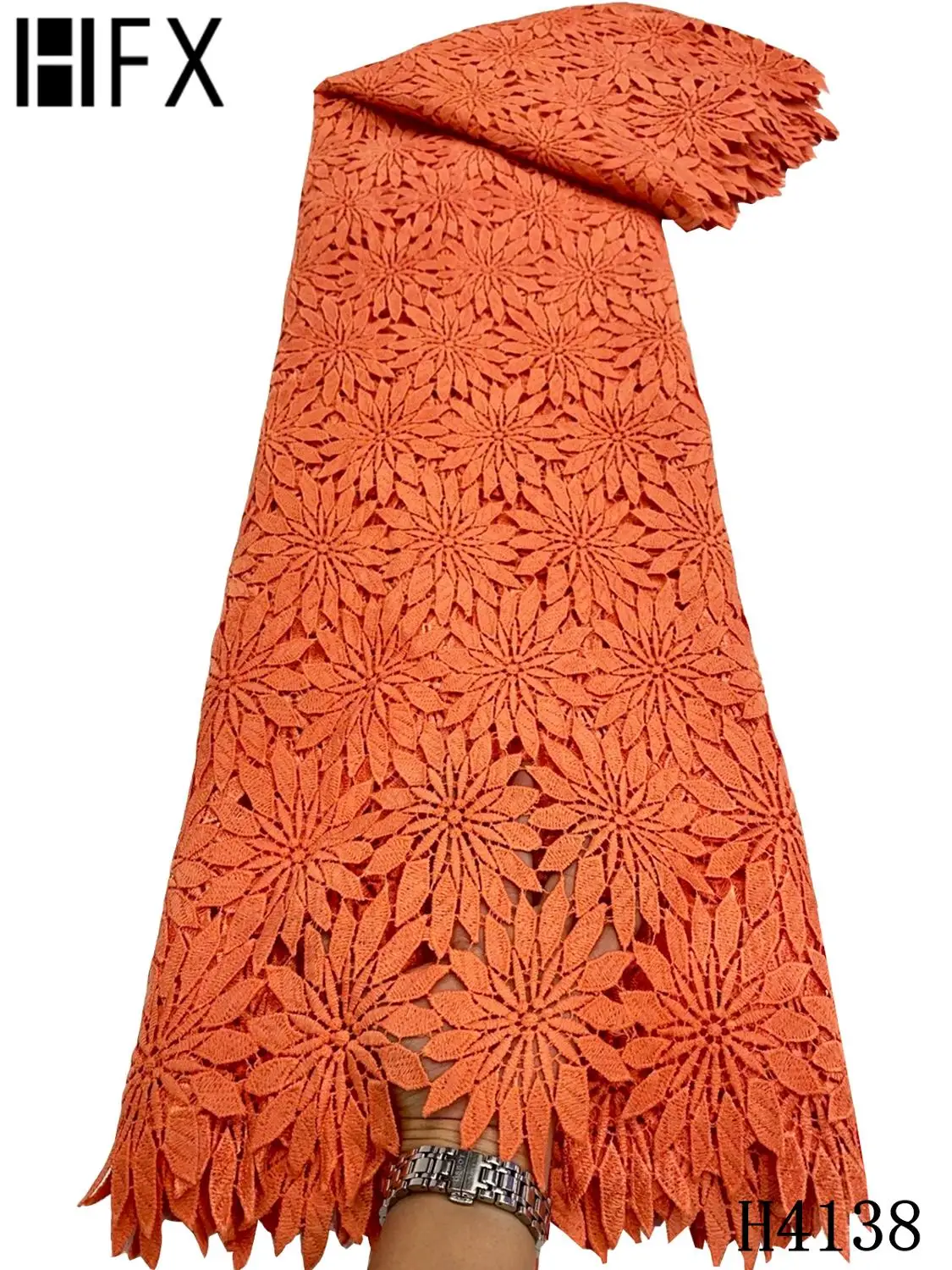 

HFX nigerian blue lace fabric high quality lace african guipure cord lace 2020 high quality yellow africain water soluble H4138