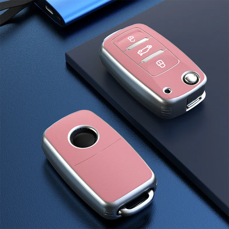 

Leather car key case cover fob For VW Volkswagen Polo Golf Passat Beetle CaddyT5 Up Eos Tiguan Skoda A5 SEAT Leon Altea