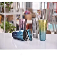 ussc new gradient cup diamond thermos cup stainless steel double layer water cup with straw advertising gift water cup hz145