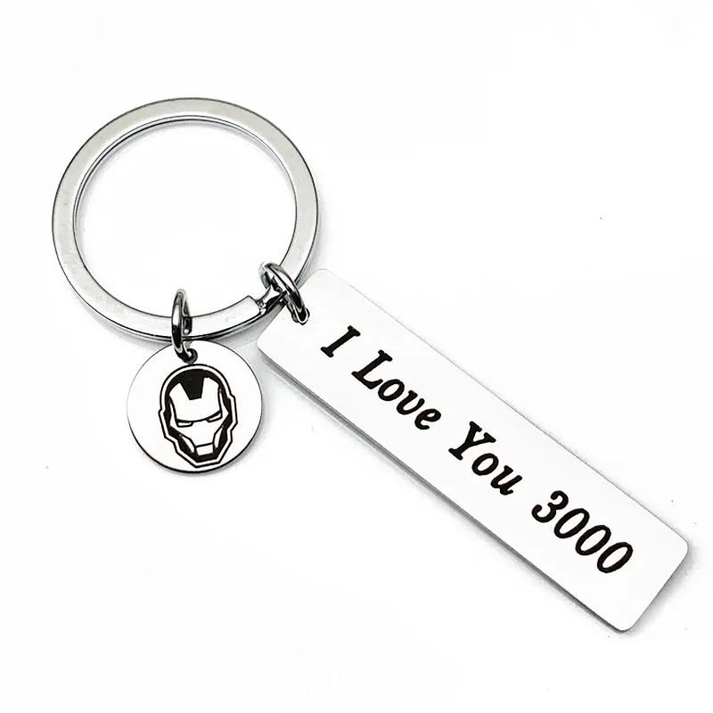 

Marvel Avengers Keychain I Love You 3000 Iron Man Stainless Steel Key Chains School Bag Car Keyring Ornaments Small Gifts