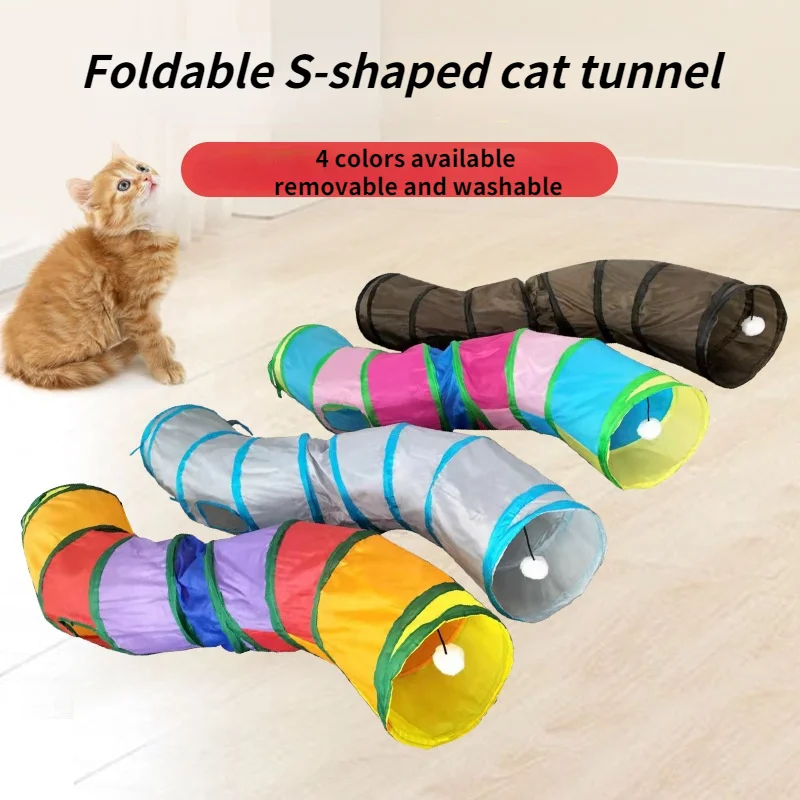 

S-rainbow splicing pet cat tunnel household toys foldable polyester cloth cat tunnel rolling earthworm cat toy pet toys