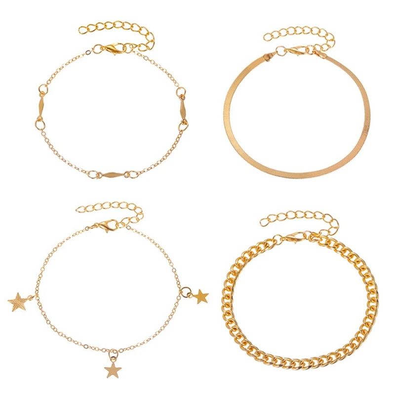 

Fashion Creative Pentagram Bracelet New Punk Metal Chain 4-pieces Set Bracelets For Women Bracelets & Bangles Jewelry Gift