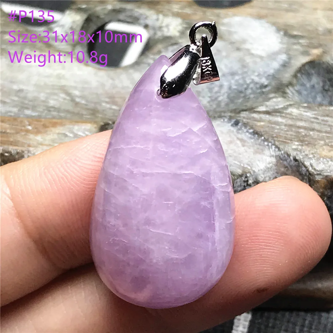 

Top Natural Purple Kunzite Stone Pendant Jewelry For Women Man Crystal Healing Silver 31x18x10mm Beads Water Drop Gemstone AAAAA