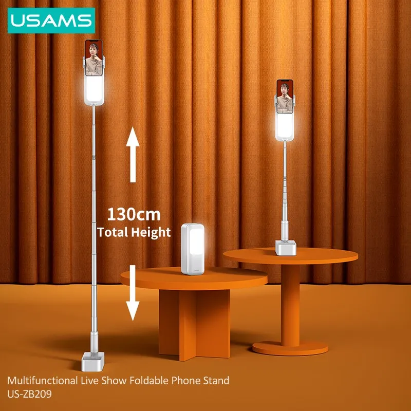 usams retractable live broadcast phone holder portable wireless control stand dimmable led fill selfie lights for live video free global shipping