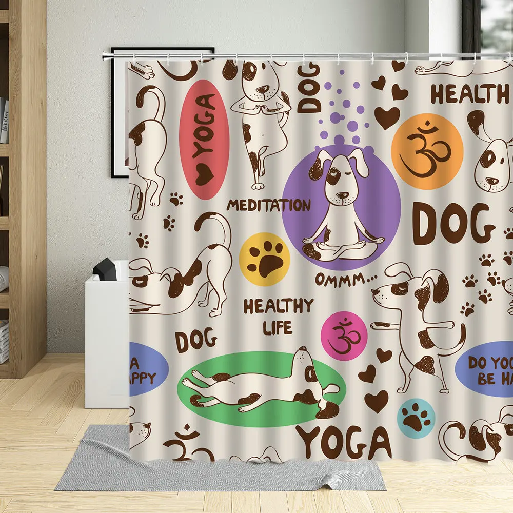 

Dog Takes Bath In Bathtub Cartoons Pattern Bathroom Curtains Creative Animal Waterproof Fabric Kids Shower Curtain With Hooks