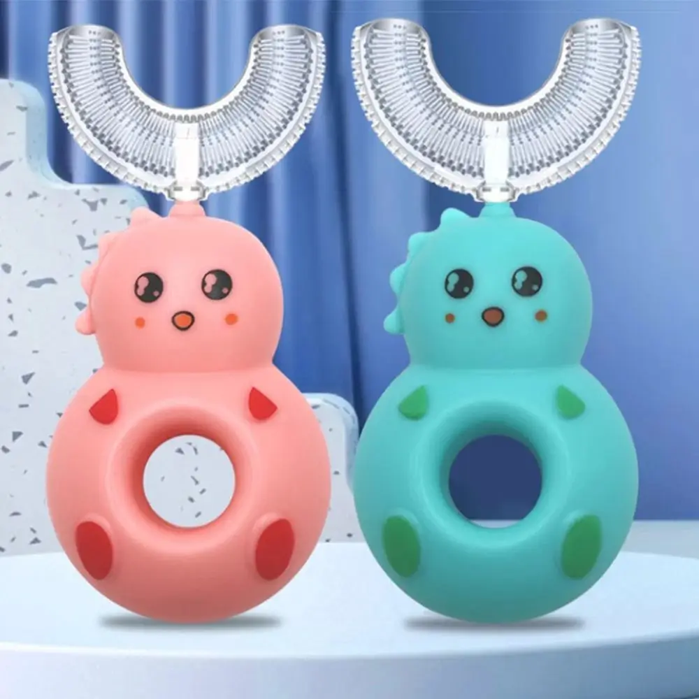 Cepillo de dientes port&aacute;til en forma de U para beb&eacute;, 360 grados, de silicona, limpiador de dientes con forma de Donut de dibujos animados, cuidado bucal, 2-12 a&ntilde;os-1