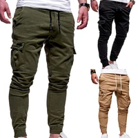 teen mens casual stretch waist pants slim solid color cotton straight pocket tooling trousers