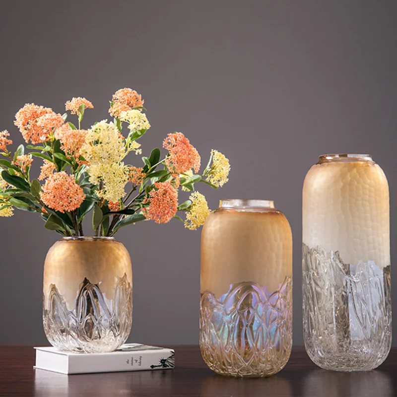 Высококачественное стекло ваза современная Гальваническая Золотая большая вазы