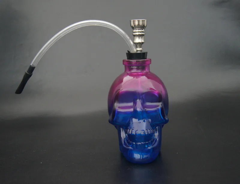 

Skull Shaped Glass Hookah Pipe with Colorful Drawing and Assorted Designs durable mini Shisha Cheap Water Pipe with 5 colors