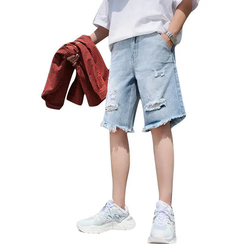 Новые летние мужские рваные джинсы Tide бренд хип хоп мода Корейская версия