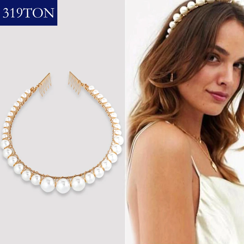 

319TON fashion hair Clip hair female Beads pearl headband tiara hair accessories Jewelry for girls European and American style