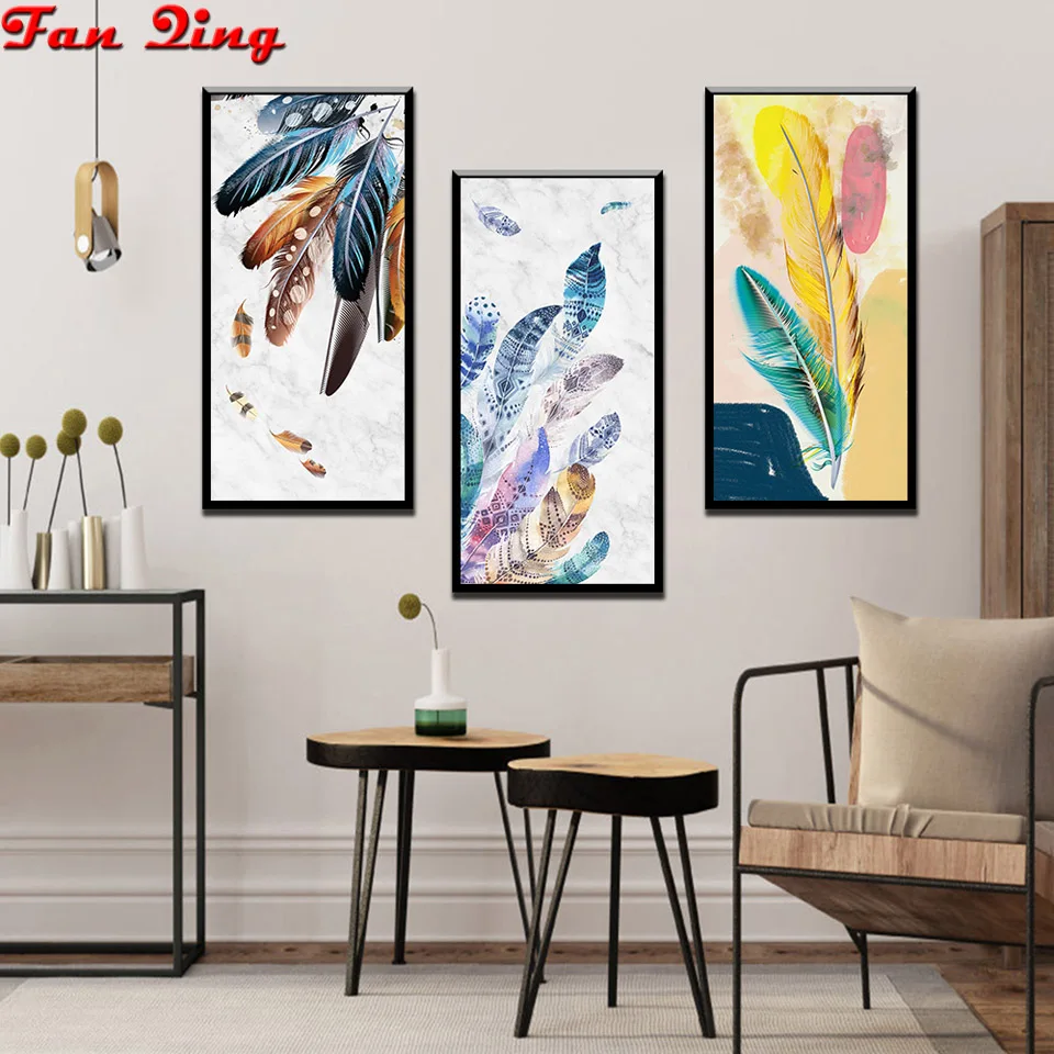 

3pcs Nordic abstract art feather decoration 5D Diamond Painting Diy Cross Stitch Diamond Embroidery Set Wall art