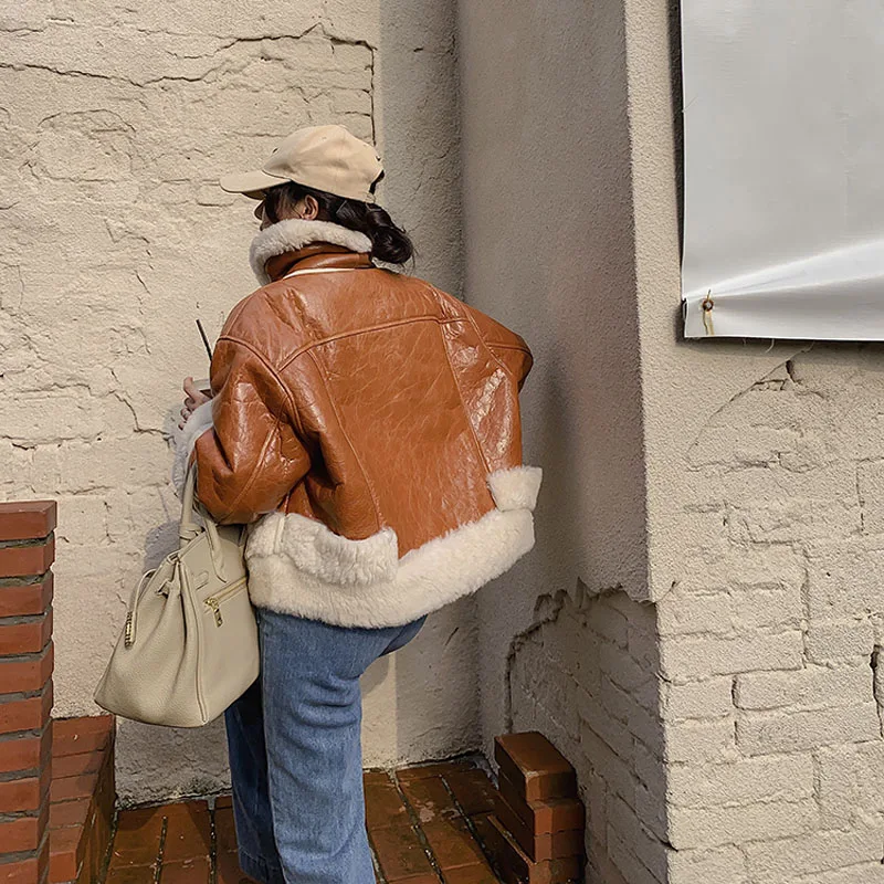 

Coat Women Thick Warm Winter 2021 Full PElt Chapped Natural Real Fur Genuine Leather Jacket Short Lamb Wool Outerwear