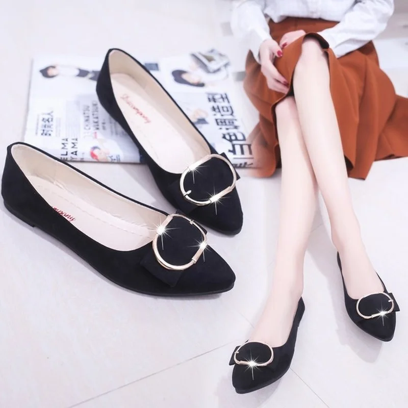 Spring, summer and autumn Korean women's shoes flat metal buckle fashion single shoes casual work shoes