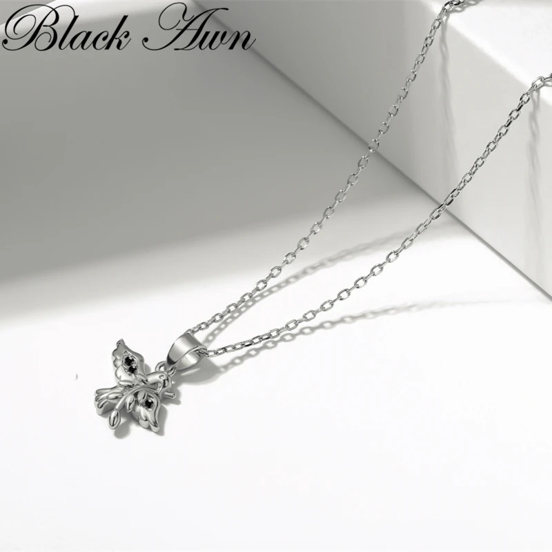 

BLACK AWN Classic 925 Sterling Silver Jewelry Bird Necklace for Women Black Spine Female Gift K061