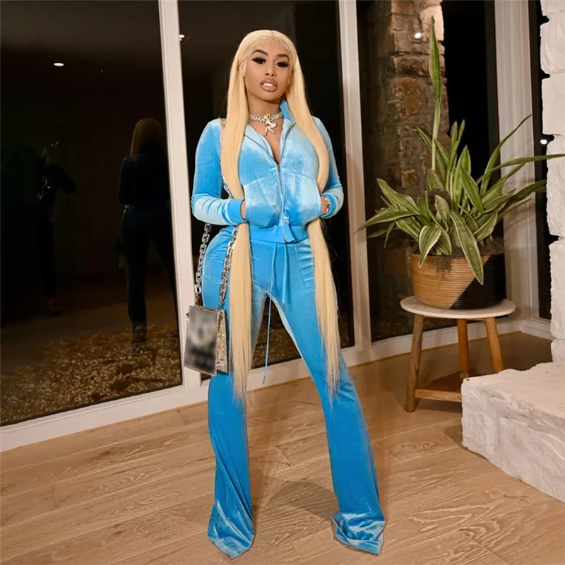 

Fashion Velvet Tracksuit Women Autumn And Winter Zipper Two Piece Set Sportswear Women Pants Suits Solid Longsleeve Athleisure