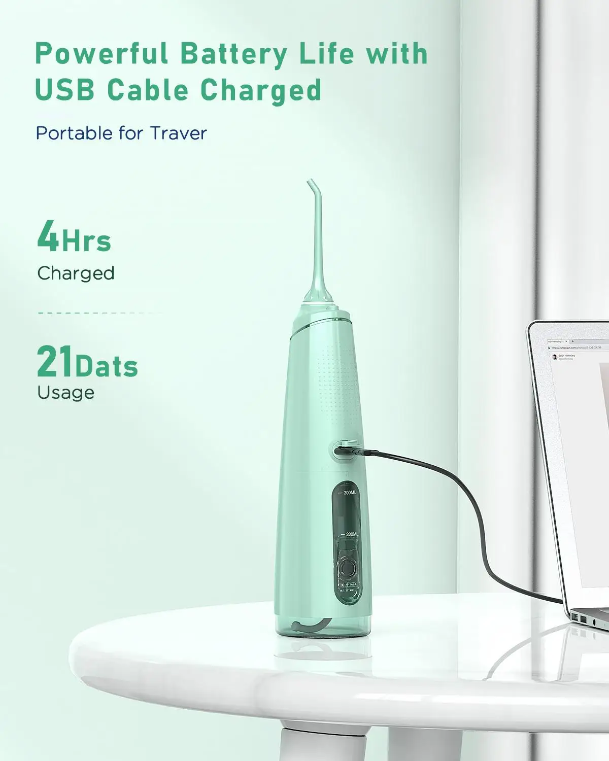 Liberex Portable Water Flosser USB Rechargeable Oral Irrigators 4 Modes 5 Jet Tips OLED IPX7 waterproof Tooth Irrigator 300ml enlarge