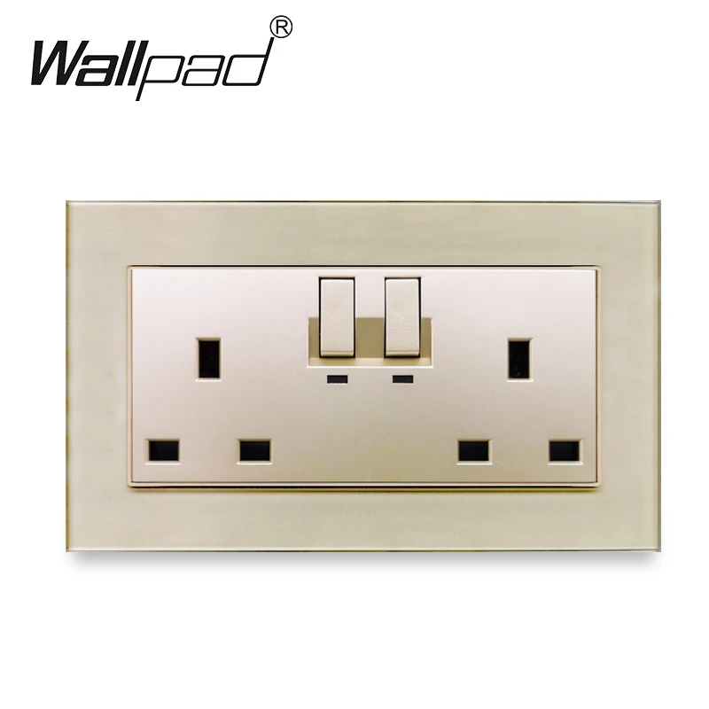 

13A UK Switched Socket Wallpad Gold Crystal Glass Panel 110V-250V 146*86mm UK Standard Wall Power Outlet