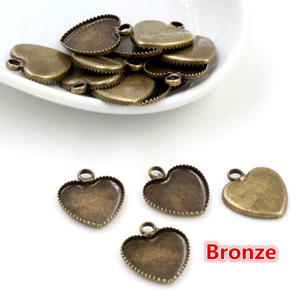 20pcs/lot 12mm Inner Size Bright Silver Color Rose Gold Material Heart Style Cabochon Base Cameo Setting Charms Tray | Украшения и