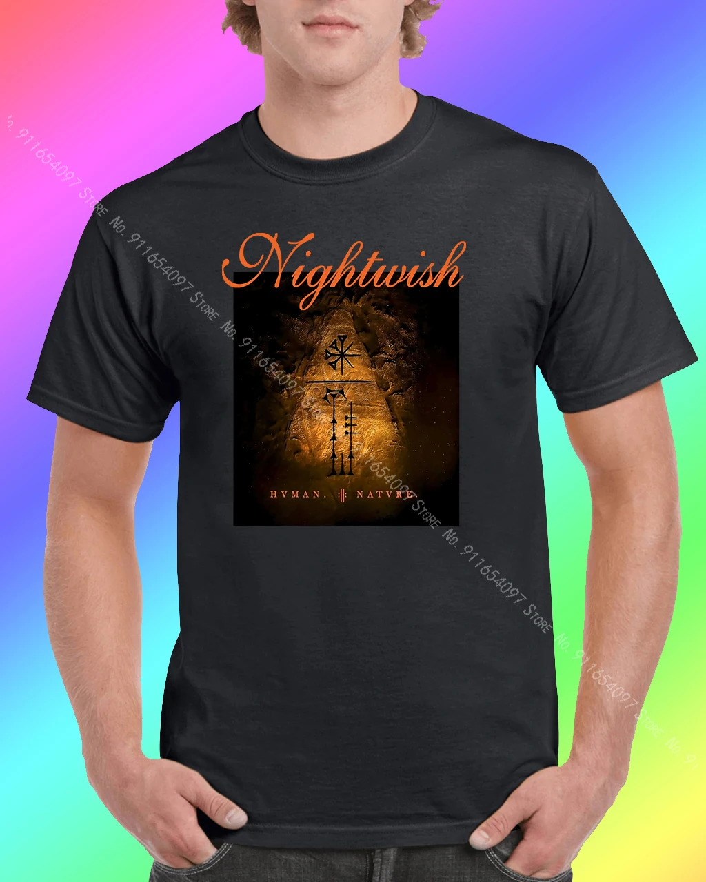Футболка Nightwish в готическом стиле с коротким рукавом 100 черного цвета|Мужские