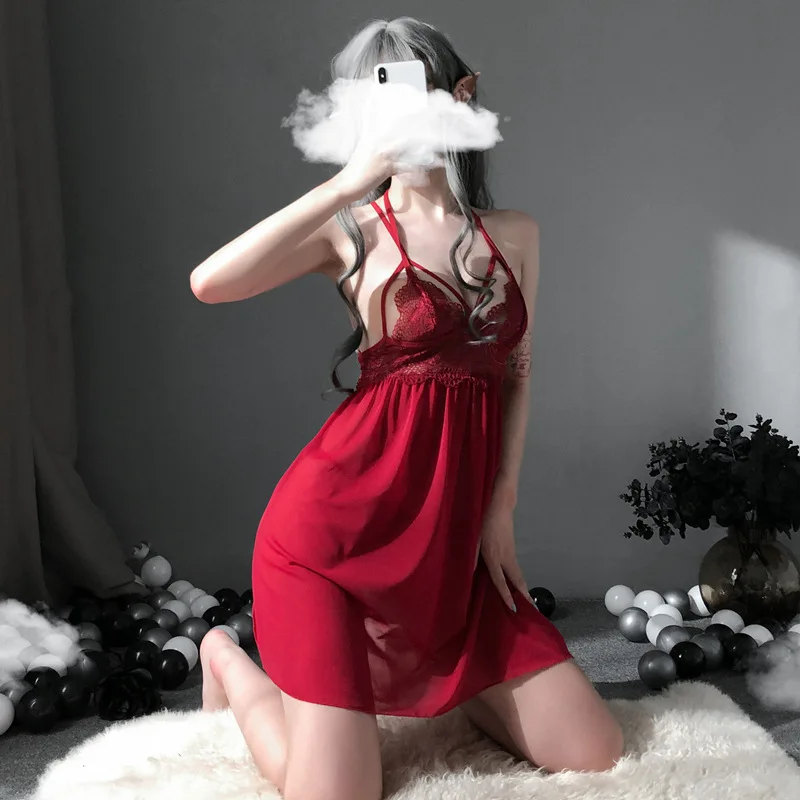 Сексуальное нижнее белье женская ночная рубашка кружевная атласная сорочка с