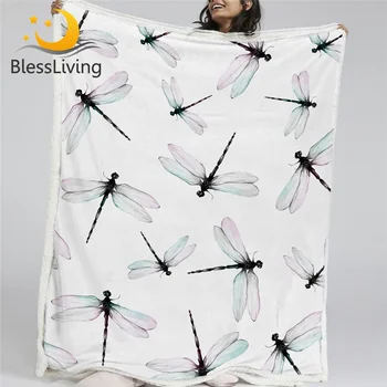 BlessLiving Dragonfly Plush Bedspread Simple White Furry Blanket Light Green Pink Wings Plush Blanket For Beds 150x200 Bedding 1