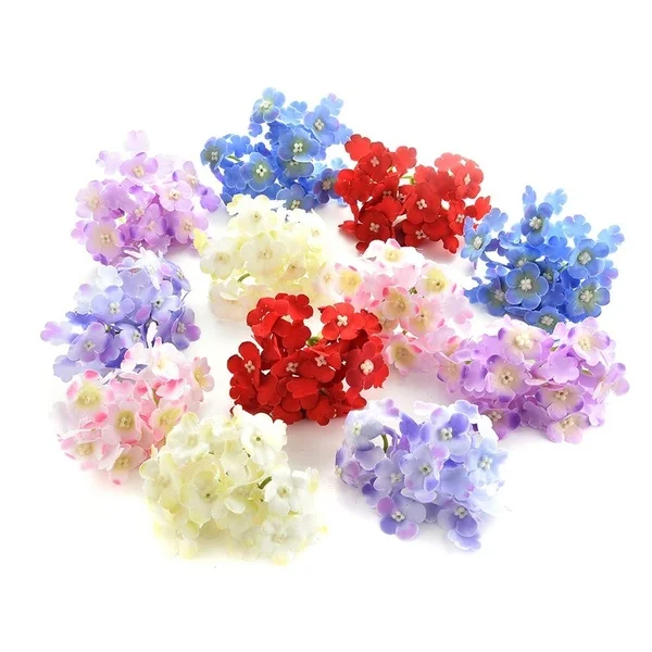 

100pcs Artificial Hydrangea silk flowers Plant Wreath Fake Flower Heads in Bulk Crafts Home Garden Wedding Decor Party Floral