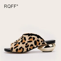 leopard mules womens slippers summer sexy shoes slides handmade plus size leather horsehair peep toe elegant tpr low heels bling
