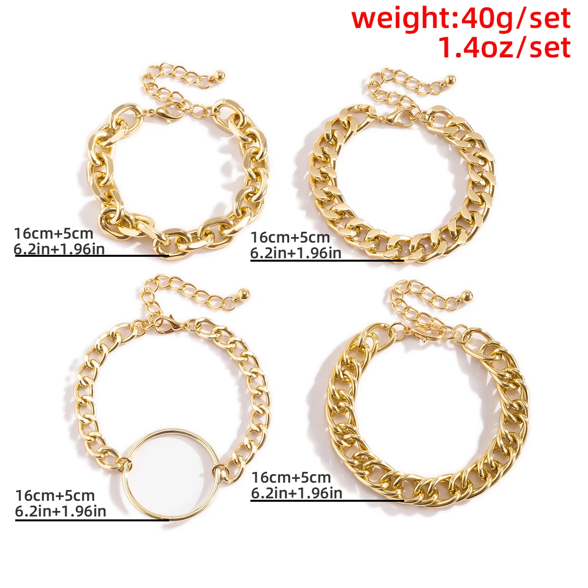 

4Pcs/Set Punk Thick Curb Cuban Loop Chain Pendant Bracelets Bangles Gothic Metal Twisted Chain Bracelet for Women Couple Jewelry