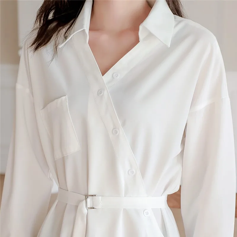 

Spring 2020 New Women's Shirt Fashion Simple Generous White Loose Casual Long Sleeve Blouse Irregular Harajuku Office Shirt