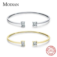 modian 925 sterling silver luxury asymmetry sparkling aaaaa zirconia open size bangle bracelet for women wedding fine jewelry