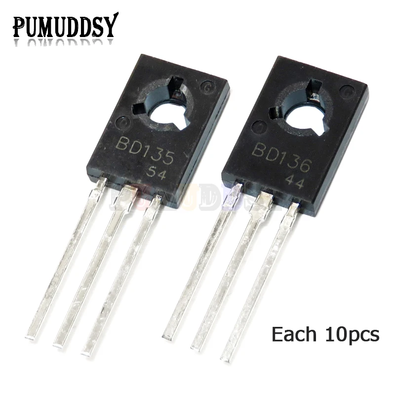 

20PCS BD135 BD136 BD138 BD131 BD132 BD137 BD139 BD140 TO-126 NPN Power Triode Transistor (BD135+BD136) Each 10PCS