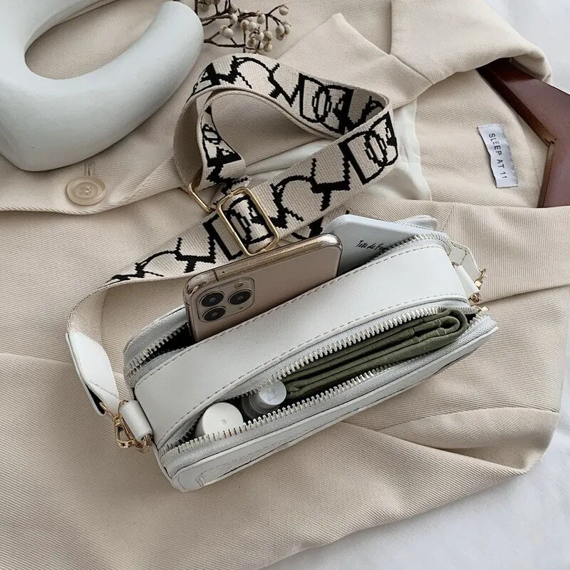 

Solid Color Fashion Bag Crocodile Pattern Stone Grain PU Leather Camera Bag Flap Cross Body Shoulder Bag For 2021 Luxury Design