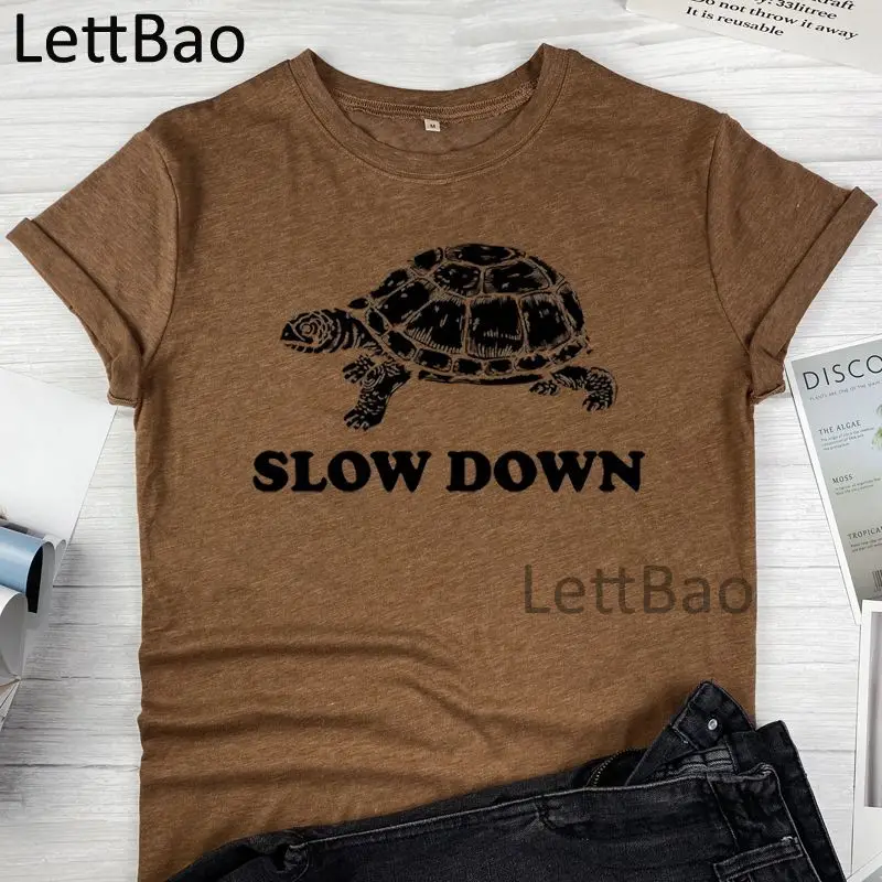 

Slow Down Women's T-shirts 2021 New Fashion Harajuku Kawaii Tshirts Cartoon Printed Casual T Shirt Cute Streetwear Tops T-shirt