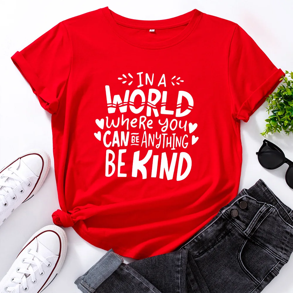 

JFUNCY 100% Cotton Women's T-shirt Creative Letters Print Graphic Tees Female T Shirt Women Tops Plus Size Short Sleeve Tshirt